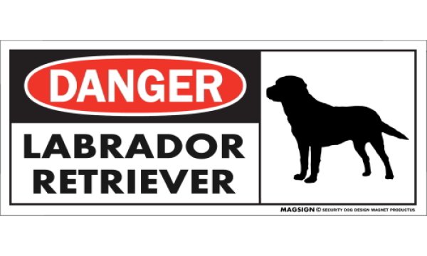 画像1: [MAGSIGN] ラブラドールレトリーバー マグネット＆ステッカー 英語 危ない 危険 DANGER LABRADOR RETRIEVER 対象:車(ドア/ガラス/ボディ)・屋外(玄関扉/窓ガラス/メールポスト) 日本製 (1)