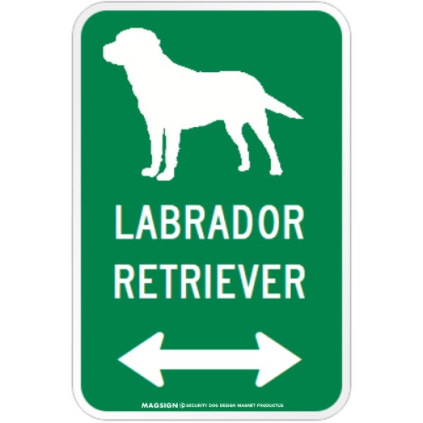 画像1: LABRADOR RETRIEVER [MAGSIGN] シルエット＆矢印 アメリカン道路標識 英語犬種名 マグネット/ステッカー：グリーン (1)