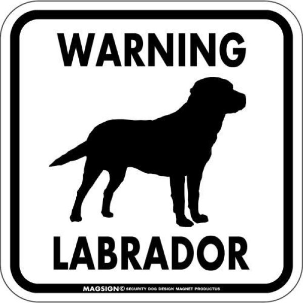 画像1: [MAGSIGN] WARNING LABRADOR マグネット＆ステッカー：ラブラドール(ホワイト/イエロー/オレンジ) 注意 英語 正方形 車＆屋外用(防水性/耐光性) 日本製 (1)