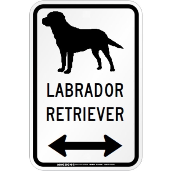 画像1: LABRADOR RETRIEVER [MAGSIGN] シルエット＆矢印 アメリカン道路標識 英語犬種名 マグネット/ステッカー：ホワイト (1)