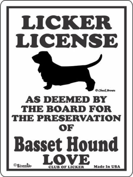 画像1: バセットハウンド 愛の証 英語サインボード 人舐め許可掲示板：LICKER LICENCE OF BASSET HOUND LOVE[MADE IN U.S.A] (1)