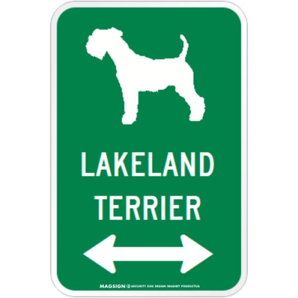 画像1: LAKELAND TERRIER [MAGSIGN] シルエット＆矢印 アメリカン道路標識 英語犬種名 マグネット/ステッカー：グリーン (1)