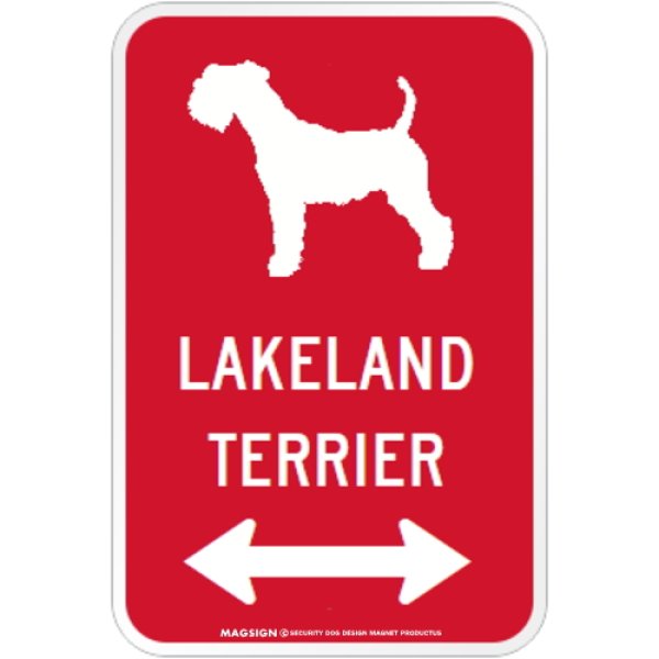 画像1: LAKELAND TERRIER [MAGSIGN] シルエット＆矢印 アメリカン道路標識 英語犬種名 マグネット/ステッカー：レッド (1)