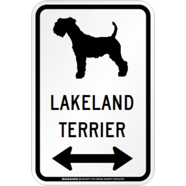 画像1: LAKELAND TERRIER [MAGSIGN] シルエット＆矢印 アメリカン道路標識 英語犬種名 マグネット/ステッカー：ホワイト (1)