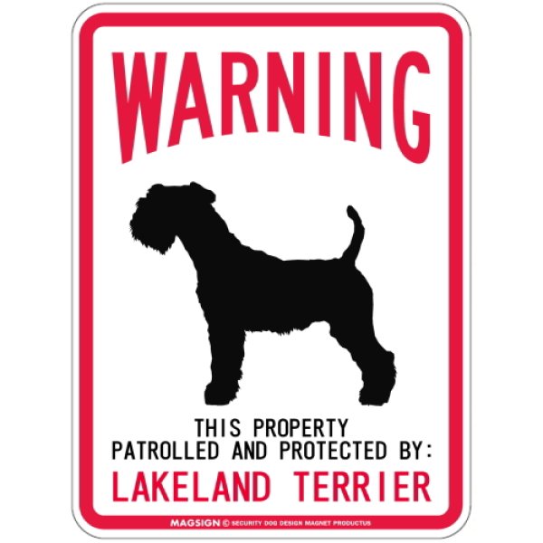 画像1: WARNING PATROLLED AND PROTECTED LAKELAND TERRIER マグネットサイン：レイクランドテリア (1)