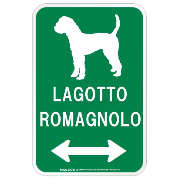 画像1: LAGOTTO ROMAGNOLO [MAGSIGN] ラゴットロマニョーロ シルエット＆矢印 アメリカン道路標識 英語犬種名 マグネット/ステッカー：グリーン (1)
