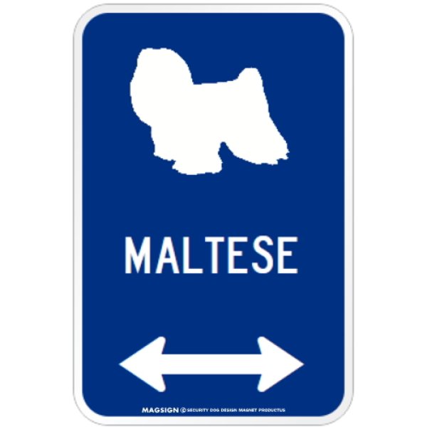 画像1: MALTESE [MAGSIGN] シルエット＆矢印 アメリカン道路標識 英語犬種名 マグネット/ステッカー：ブルー(フルコート) (1)