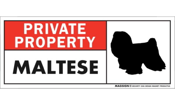 画像1: [MAGSIGN] マルチーズ(フルコート) マグネット＆ステッカー 犬 英語 私的所有権・プライベート PRIVATE PROPERTY MALTESE 対象:車(ドア/ガラス/ボディ)・屋外(玄関扉/窓ガラス/メールポスト) 日本製 (1)