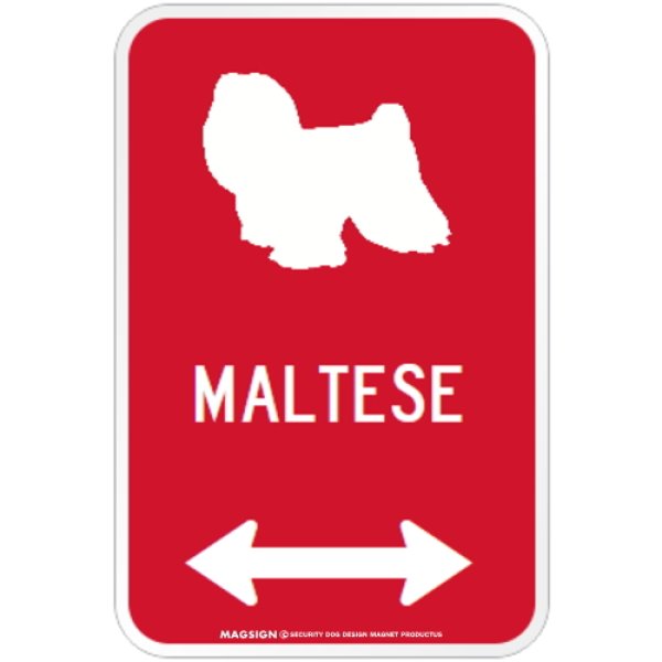 画像1: MALTESE [MAGSIGN] シルエット＆矢印 アメリカン道路標識 英語犬種名 マグネット/ステッカー：レッド(フルコート) (1)