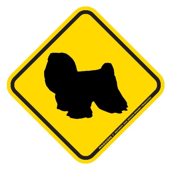 画像1: [MAGSIGN] 犬横断注意/犬飛び出し注意 マグネット＆ステッカー 黄色(イエロー) 車 屋外用(防水/耐水・耐光仕様) 日本製：マルチーズ(フルコート) (1)