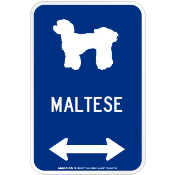 画像1: MALTESE [MAGSIGN] シルエット＆矢印 アメリカン道路標識 英語犬種名 マグネット/ステッカー：ブルー (1)