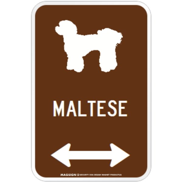 画像1: MALTESE [MAGSIGN] シルエット＆矢印 アメリカン道路標識 英語犬種名 マグネット/ステッカー：ブラウン (1)