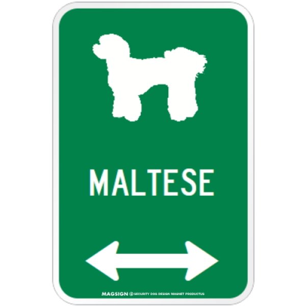 画像1: MALTESE [MAGSIGN] シルエット＆矢印 アメリカン道路標識 英語犬種名 マグネット/ステッカー：グリーン (1)