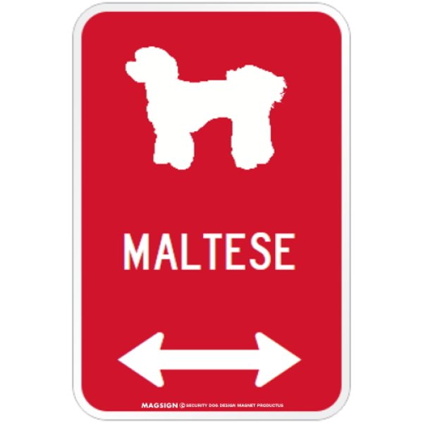 画像1: MALTESE [MAGSIGN] シルエット＆矢印 アメリカン道路標識 英語犬種名 マグネット/ステッカー：レッド (1)