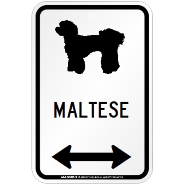 画像1: MALTESE [MAGSIGN] シルエット＆矢印 アメリカン道路標識 英語犬種名 マグネット/ステッカー：ホワイト (1)