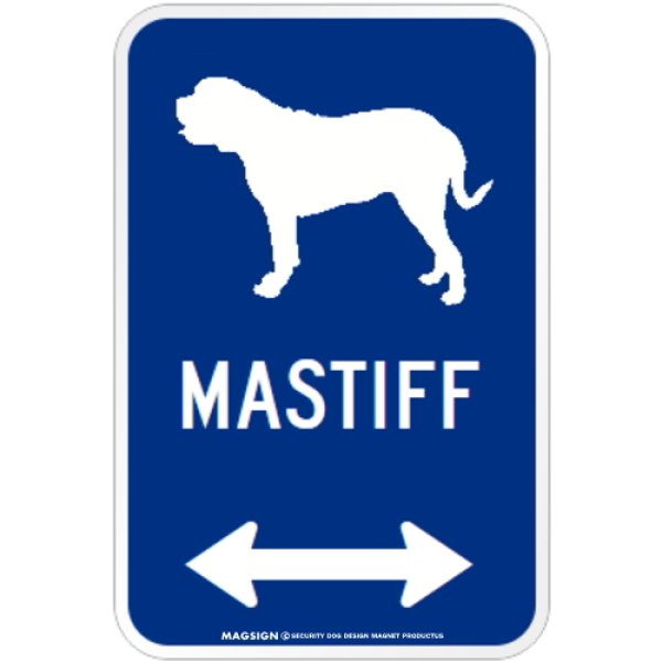 画像1: MASTIFF [MAGSIGN] シルエット＆矢印 アメリカン道路標識 英語犬種名 マグネット/ステッカー：ブルー (1)