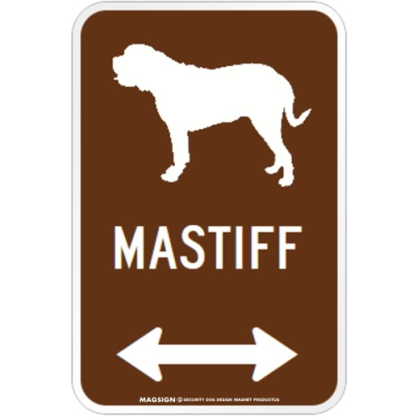 画像1: MASTIFF [MAGSIGN] シルエット＆矢印 アメリカン道路標識 英語犬種名 マグネット/ステッカー：ブラウン (1)