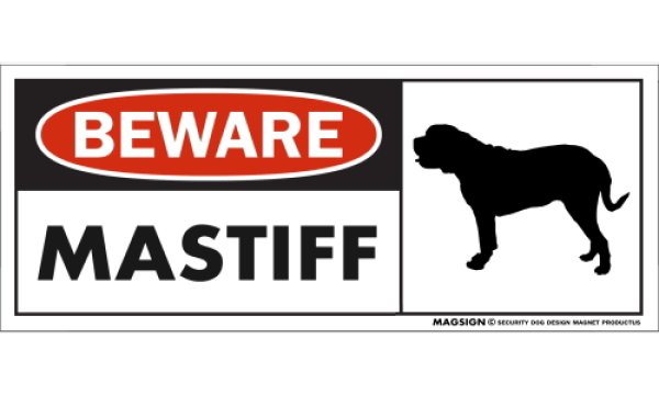 画像1: [MAGSIGN] マスティフ マグネット＆ステッカー 犬 注意 英語 BEWARE MASTIFF 対象:車(ドア/ガラス/ボディ)・屋外(玄関扉/窓ガラス/メールポスト) 日本製 (1)