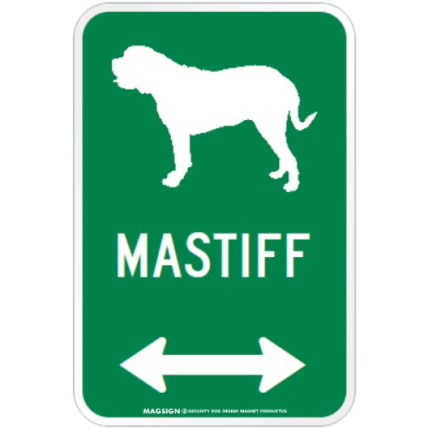画像1: MASTIFF [MAGSIGN] シルエット＆矢印 アメリカン道路標識 英語犬種名 マグネット/ステッカー：グリーン (1)