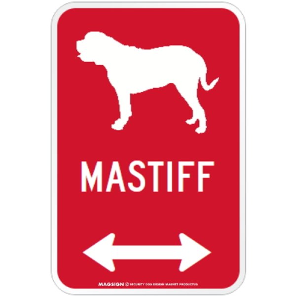 画像1: MASTIFF [MAGSIGN] シルエット＆矢印 アメリカン道路標識 英語犬種名 マグネット/ステッカー：レッド (1)