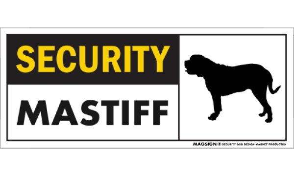 画像1: [MAGSIGN] マスティフ セキュリティーマグネット＆ステッカー 英語 警備 防犯 SECURITY MASTIFF 対象:車(ドア/ガラス/ボディ)・屋外(玄関扉/窓ガラス/メールポスト) 日本製 (1)