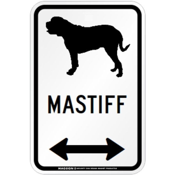 画像1: MASTIFF [MAGSIGN] シルエット＆矢印 アメリカン道路標識 英語犬種名 マグネット/ステッカー：ホワイト (1)