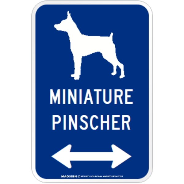 画像1: MINIATURE PINSCHER [MAGSIGN] シルエット＆矢印 アメリカン道路標識 英語犬種名 マグネット/ステッカー：ブルー (1)