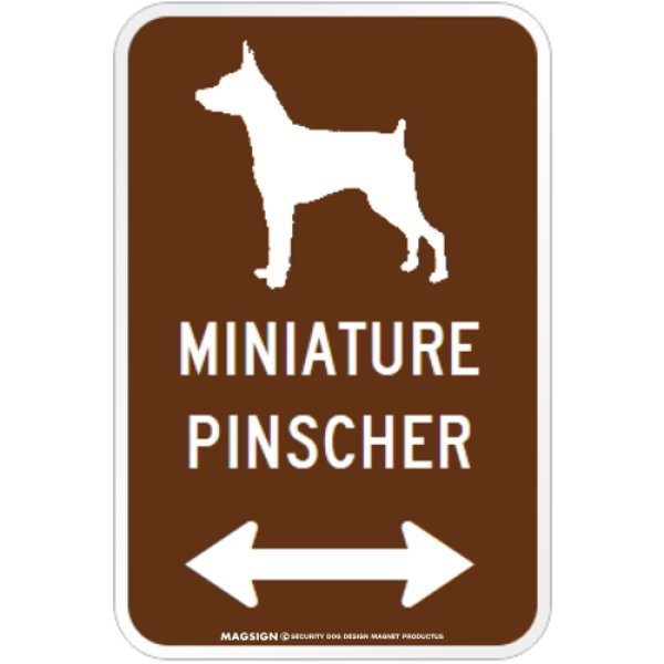 画像1: MINIATURE PINSCHER [MAGSIGN] シルエット＆矢印 アメリカン道路標識 英語犬種名 マグネット/ステッカー：ブラウン (1)