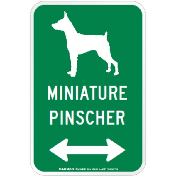 画像1: MINIATURE PINSCHER [MAGSIGN] シルエット＆矢印 アメリカン道路標識 英語犬種名 マグネット/ステッカー：グリーン (1)