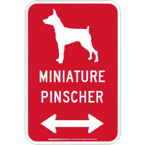 画像1: MINIATURE PINSCHER [MAGSIGN] シルエット＆矢印 アメリカン道路標識 英語犬種名 マグネット/ステッカー：レッド (1)