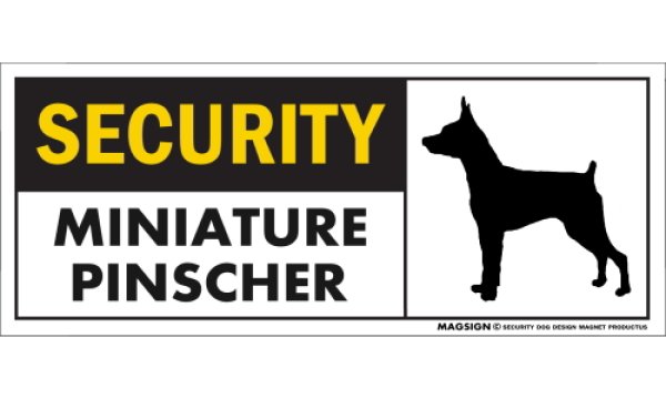 画像1: [MAGSIGN] ミニチュアピンシャー セキュリティーマグネット＆ステッカー 英語 警備 防犯 SECURITY MINIATURE PINSCHER 対象:車(ドア/ガラス/ボディ)・屋外(玄関扉/窓ガラス/メールポスト) 日本製 (1)