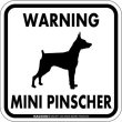 画像1: [MAGSIGN] WARNING MINI PINSCHER マグネット＆ステッカー：ミニチュアピンシャー(ホワイト/イエロー/オレンジ) 注意 英語 正方形 車＆屋外用(防水性/耐光性) 日本製 (1)