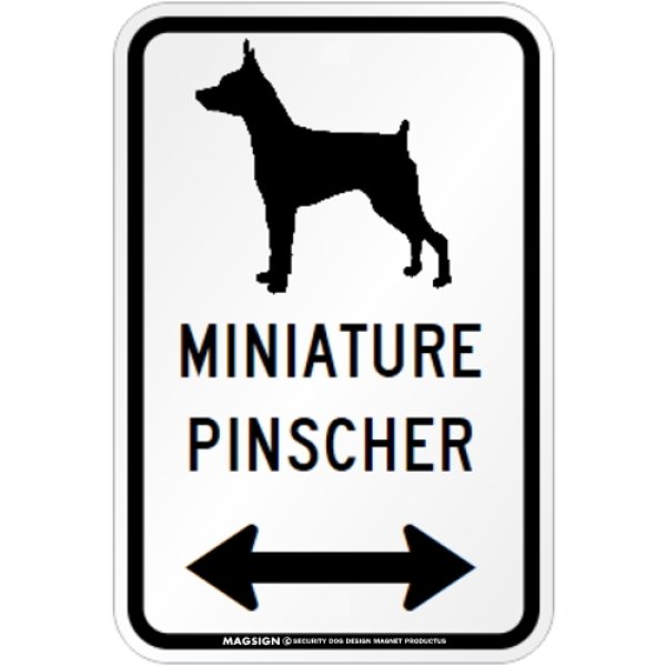 画像1: MINIATURE PINSCHER [MAGSIGN] シルエット＆矢印 アメリカン道路標識 英語犬種名 マグネット/ステッカー：ホワイト (1)