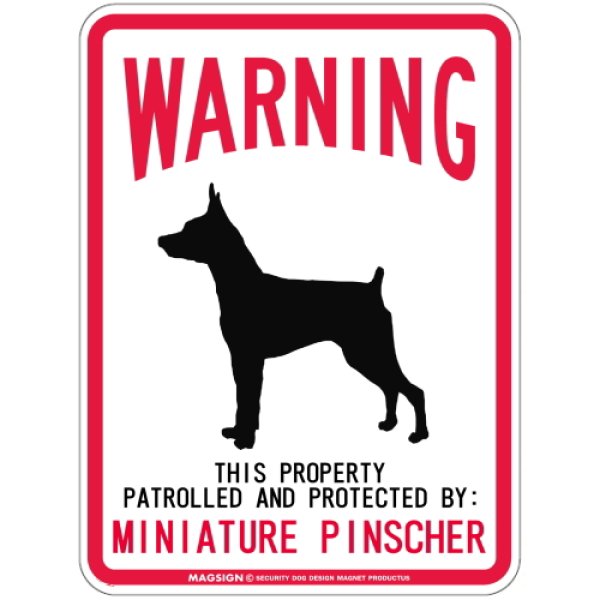 画像1: [MAGSIGN] MINIATURE PINSCHER 注意 英語 WARNING 警告/保護/警戒 車 屋外用 マグネット＆ステッカー 日本製：ミニチュアピンシャー (1)