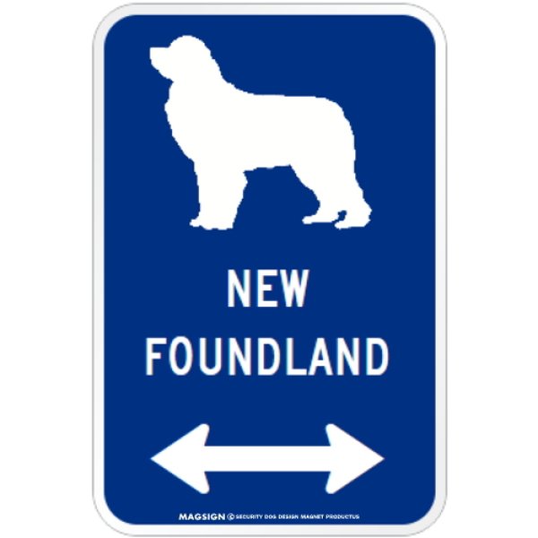 画像1: NEWFOUNDLAND [MAGSIGN] シルエット＆矢印 アメリカン道路標識 英語犬種名 マグネット/ステッカー：ブルー (1)