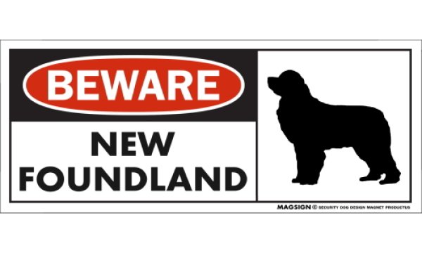 画像1: [MAGSIGN] ニューファンドランド マグネット＆ステッカー 犬 注意 英語 BEWARE NEWFOUNDLAND 対象:車(ドア/ガラス/ボディ)・屋外(玄関扉/窓ガラス/メールポスト) 日本製 (1)