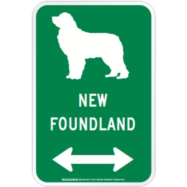 画像1: NEWFOUNDLAND [MAGSIGN] シルエット＆矢印 アメリカン道路標識 英語犬種名 マグネット/ステッカー：グリーン (1)