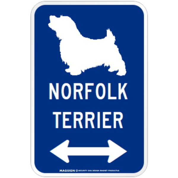 画像1: NORFOLK TERRIER [MAGSIGN] シルエット＆矢印 アメリカン道路標識 英語犬種名 マグネット/ステッカー：ブルー (1)