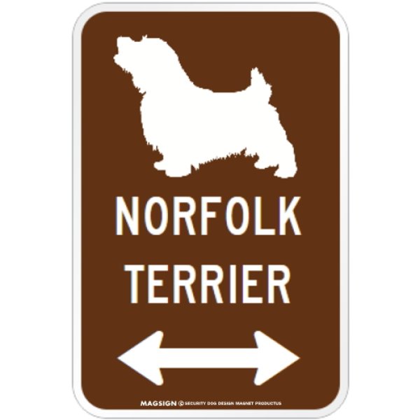 画像1: NORFOLK TERRIER [MAGSIGN] シルエット＆矢印 アメリカン道路標識 英語犬種名 マグネット/ステッカー：ブラウン (1)