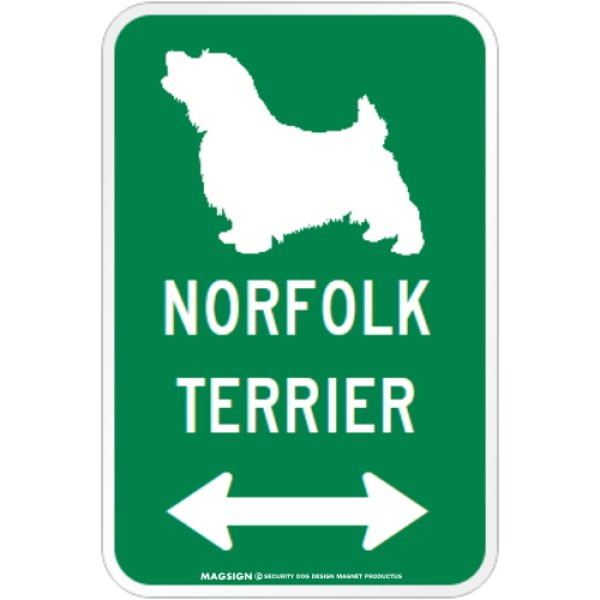 画像1: NORFOLK TERRIER [MAGSIGN] シルエット＆矢印 アメリカン道路標識 英語犬種名 マグネット/ステッカー：グリーン (1)