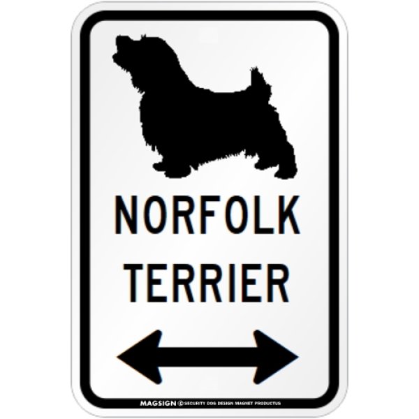 画像1: NORFOLK TERRIER [MAGSIGN] シルエット＆矢印 アメリカン道路標識 英語犬種名 マグネット/ステッカー：ホワイト (1)