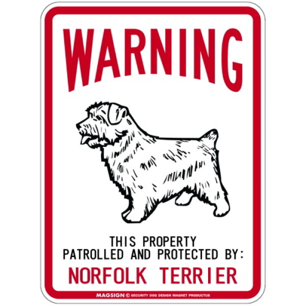 画像1: [MAGSIGN] NORFOLK TERRIER 注意 英語 WARNING 警告/保護/警戒 車 屋外用 マグネット＆ステッカー 日本製：ノーフォークテリア (1)