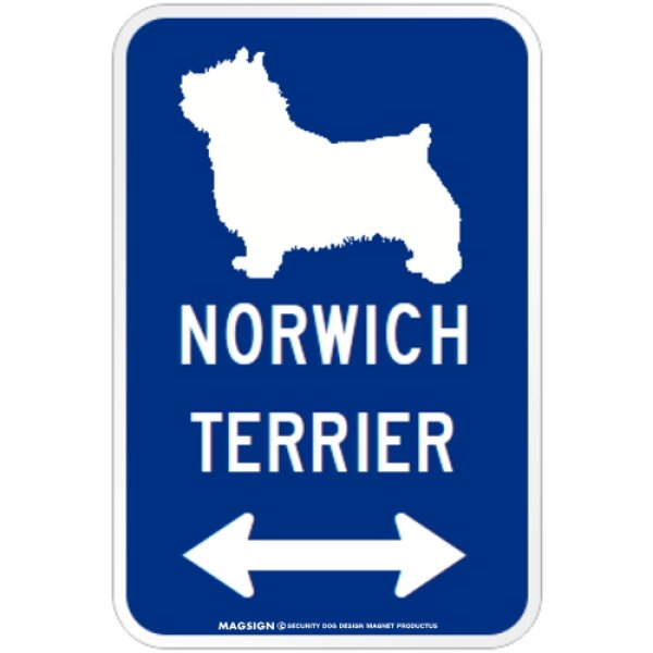 画像1: NORWICH TERRIER [MAGSIGN] シルエット＆矢印 アメリカン道路標識 英語犬種名 マグネット/ステッカー：ブルー (1)