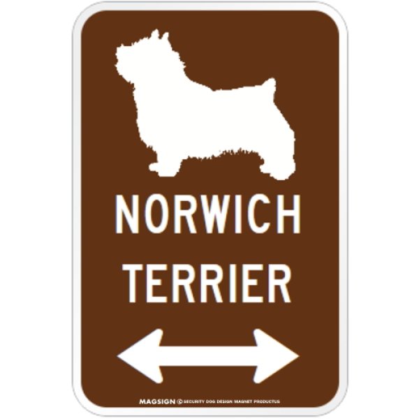 画像1: NORWICH TERRIER [MAGSIGN] シルエット＆矢印 アメリカン道路標識 英語犬種名 マグネット/ステッカー：ブラウン (1)