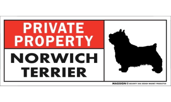 画像1: [MAGSIGN] ノーリッチテリア マグネット＆ステッカー 犬 英語 私的所有権・プライベート PRIVATE PROPERTY NORWICH TERRIER 対象:車(ドア/ガラス/ボディ)・屋外(玄関扉/窓ガラス/メールポスト) 日本製 (1)