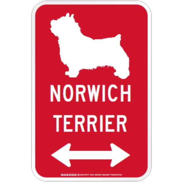 画像1: NORWICH TERRIER [MAGSIGN] シルエット＆矢印 アメリカン道路標識 英語犬種名 マグネット/ステッカー：レッド (1)