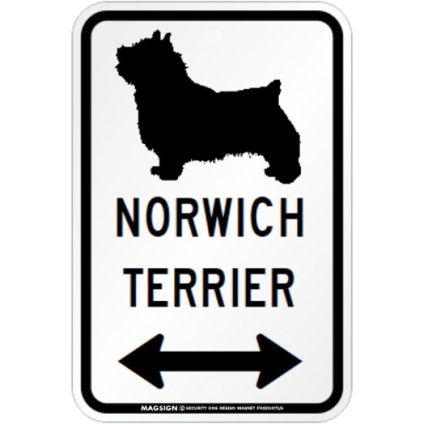 画像1: NORWICH TERRIER [MAGSIGN] シルエット＆矢印 アメリカン道路標識 英語犬種名 マグネット/ステッカー：ホワイト (1)