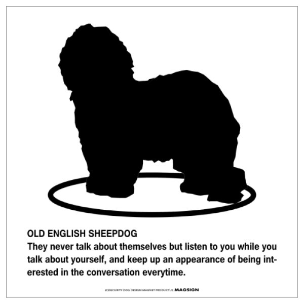 画像1: OLD ENGLISH SHEEPDOG'S POEM [MAGSIGN] ポエムシリーズ マグネット＆ステッカー 防水/耐水・耐光性 日本製 英語＆シルエット：オールドイングリッシュシープドッグ（ホワイト/イエロー） (1)