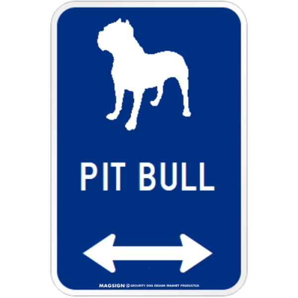 画像1: PIT BULL [MAGSIGN] シルエット＆矢印 アメリカン道路標識 英語犬種名 マグネット/ステッカー：ブルー (1)