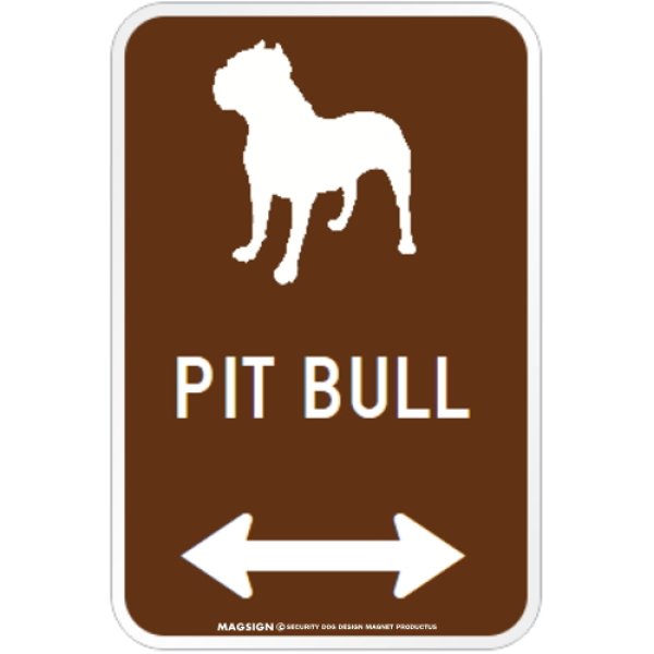 画像1: PIT BULL [MAGSIGN] シルエット＆矢印 アメリカン道路標識 英語犬種名 マグネット/ステッカー：ブラウン (1)